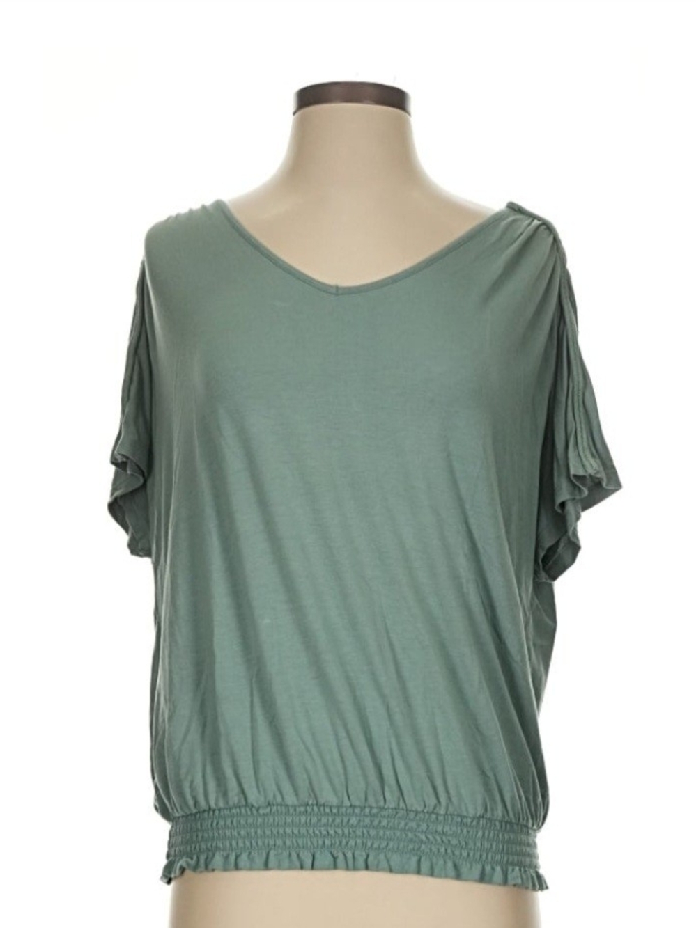 Jessica Simpson Light Sage Green And Navy V-Neck Short Sleeve Tops Size Large